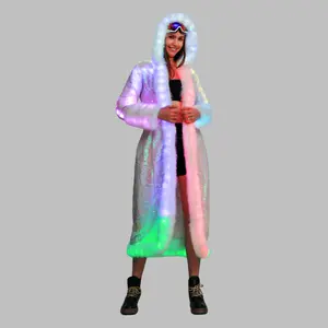 Women's Soft Faux Fur LED Long Sleeve Jacket with Fish Scale Effects, Autumn Winter Light-Up Coat for Halloween Christmas Party Cos  tume & Cosplay Outfit, Loose-fitting Fitted Outerwear Womenswear Piece Tops