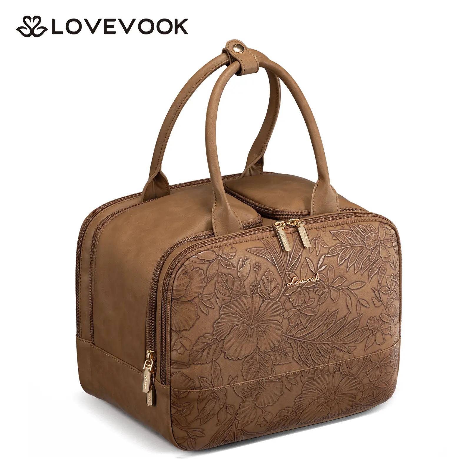 LOVEVOOK Travel Toiletry Bag for women, Leather Large Wide-open Makeup Bag, Waterproof Cosmetic Bag Organizer for Shower, Traveling, Toiletries, Bathroom