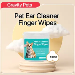 Pet Ear Cleaner, 50pcs finger Wipes, easy use easy clean, clean and reduce debris,wax,dirts, for Dog & Cat use, Upgraded bottle Design with reusable lid, Portable, Easy carry, small enough for bag, large portion, Anti-Spill, Pet Daily Care，Pet health