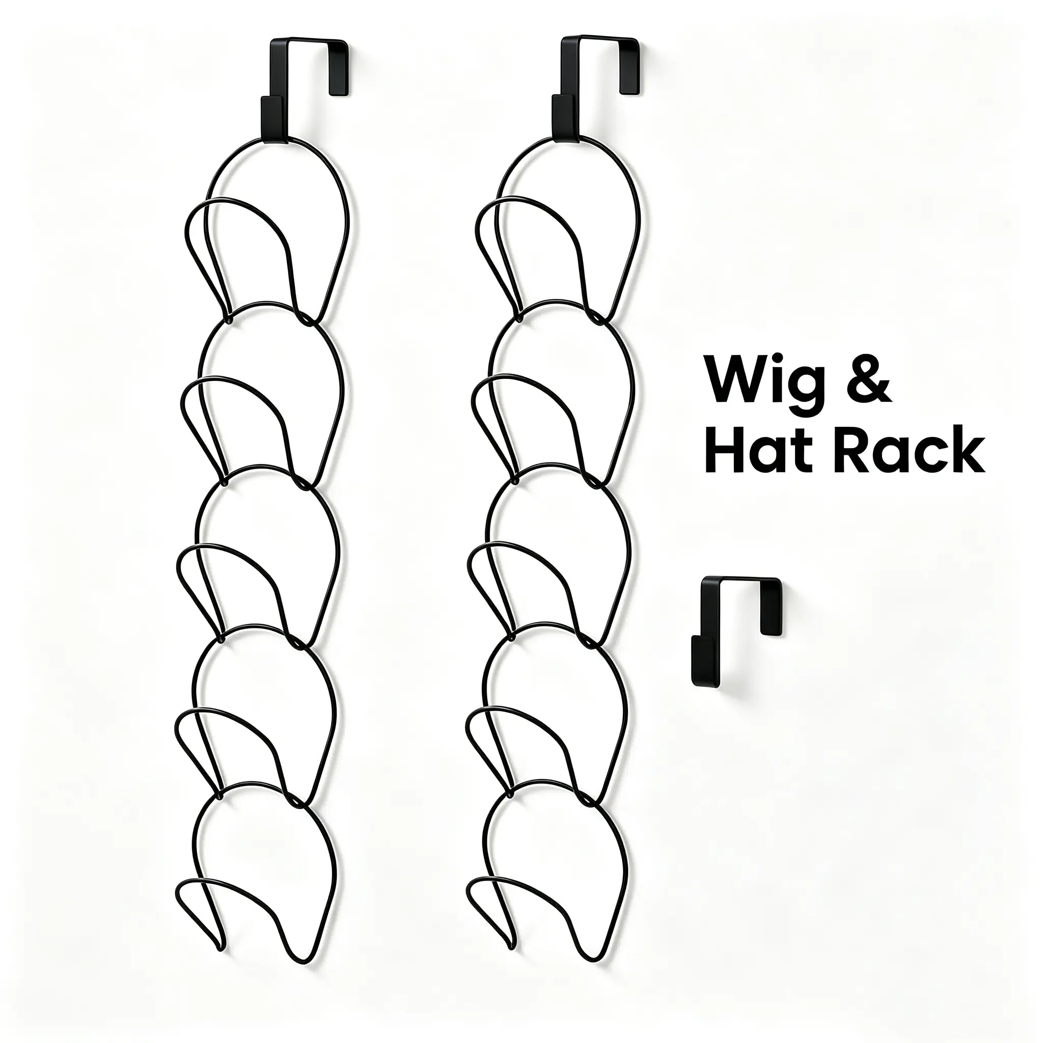 10 Pcs No Drill Wig Holder Baseball Cap Organizer with Fixator,Over The Door Wig  stand   & Hat Rack Rust-Proof Metal Hanging Storage Rack for Wigs Hats Handbags