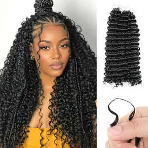 U&A Deep Wave Crochet Hair Pre-Separated Feather Synthetic Hair Extensions, Invisible Knotless Miracle Knots, Lightweight Reusable Braid Hair