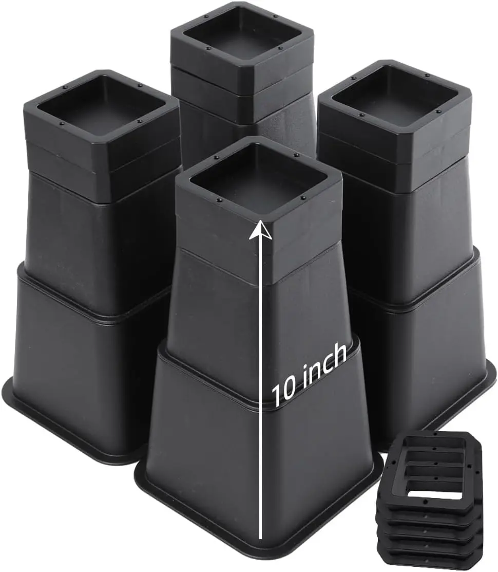 Adjustable Oversized Furniture Risers 1-10 Inches Adjustable Raise Blocks for Bed Couch Desk Sofa Table, Support up to 6000 Lbs Black 4 Pack Set