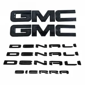GMC Sierra 1500 Denali 2019-2026 Front Grille & Tailgate Emblems Chrome Gloss Black 3D Badge Set 4 or 6-Pack Exterior Upgrade