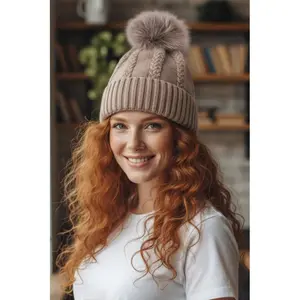 Large Genuine Fur PomPom Cashmere Beanie