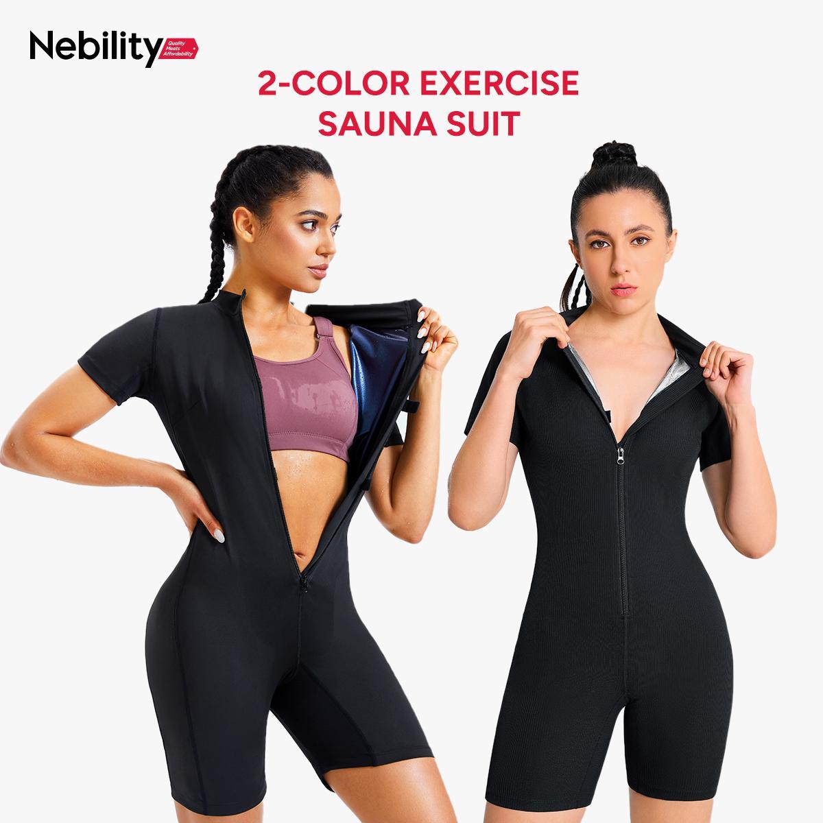 Nebility Women's Full Body Sauna Suit Long-Sleeved Jumpsuit with Waist Trainers for Sweating Profusely - Stylish Activewear & Sports Outfits Workout Gym Clothing Workout Apparel