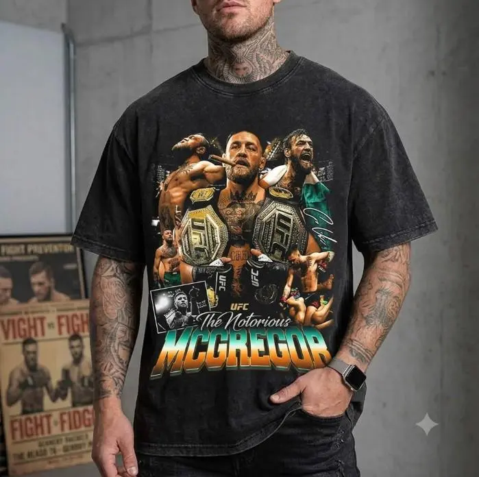 Youth and Adult Conor McGregor UFC 329 Vintage Washed T-Shirt, The Notorious Graphic Tee, Retro MMA Fighter Shirt, Heavyweight Cotton Oversized Tee, Gym Workout Apparel