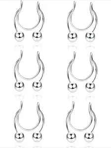 20G Stainless Steel Fake Nose Rings Hoop Faux Septum Nose Rings Non Piercing Body Jewelry for Women Men (6 Pieces)