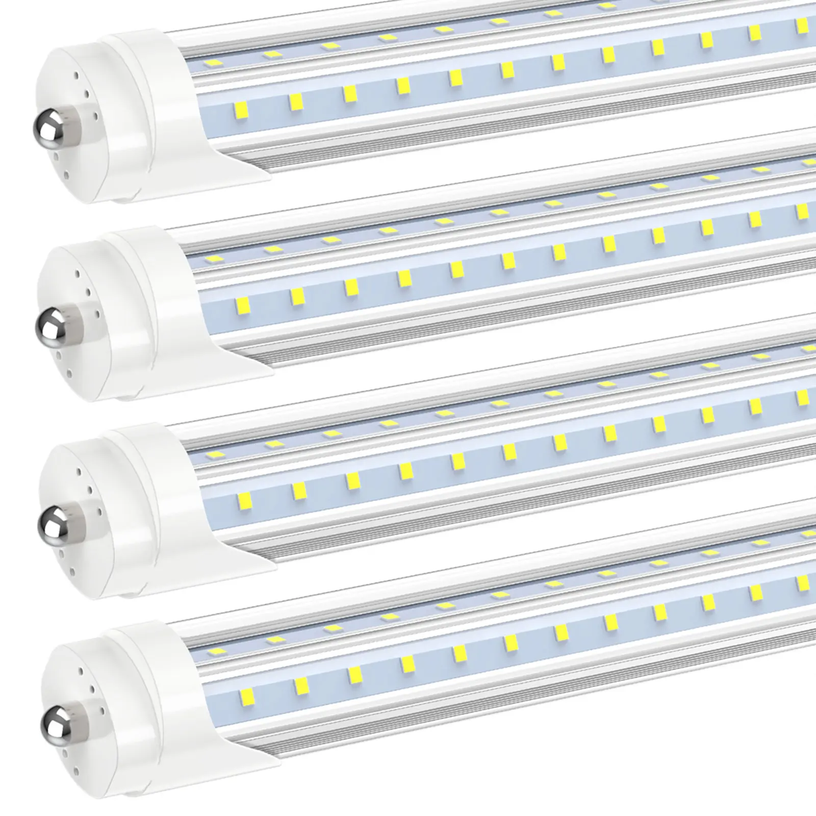 4Pcs 8FT LED Tube Light Bulbs, 72W 6000K Cool light, Fa8 Single Pin, V shaped Dual Row LEDs, Replace T10 T12 Fluorescent Tubes F96T12/CW, Ballast Bypass, Ceiling Lights for Shop Garage Warehouse Commercial Ilumination Lamp Tubular