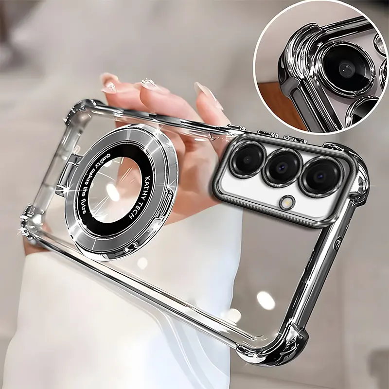 Suitable for [Galaxy A16] high-end phone case🥰, Electroplated Luxury Clear Phone Case with Ring Stand Holder 4-Corner Shockproof Camera Protective Cover 952
