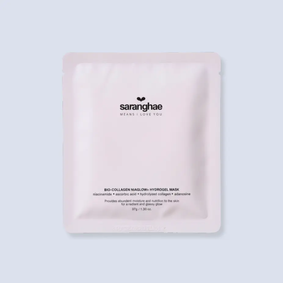 Saranghae Means I Love you NiaGlow+ Bio-Collagen Hydrogel Mask with Niacinamide, Intensive Rejuvenating Serum for Radiant Skin, For Sensitive Skin, 5 Masks, Moisture, Night Routine, Collagen Face Masks