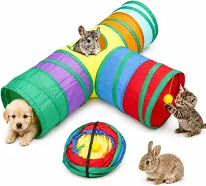【Summervibes】Collapsible Rainbow Cat Tunnel Toy 3 Way Interactive Play Tube With Hanging Ball For Indoor Cats