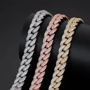 9031 Tri-Color Gradient Cuban Link Chain Set Blinged-Out Iced-Out Chunky Statement Necklaces for Hip Hop Streetwear