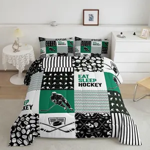 Ice Hockey Comforter Set,Kids Teens,Boys Hockey Bedding Set,Hockey Puck Quilt Warm,Winter Sports Ball Game Insert Home Room Decor Duvet