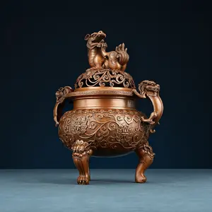 Xuande Lion Censer – Collectible Ming-style Purple Copper Burner #ZenBronze 	#LotusIncenseBurner 	#FengshuiDecor 	#BrassBurner 	#ZenVibes 	#MysticOrient 	#VintageBrass 	#SpiritualHome 	#SmokeAndSoul 	#TeaRoomDecor Scented Perfume