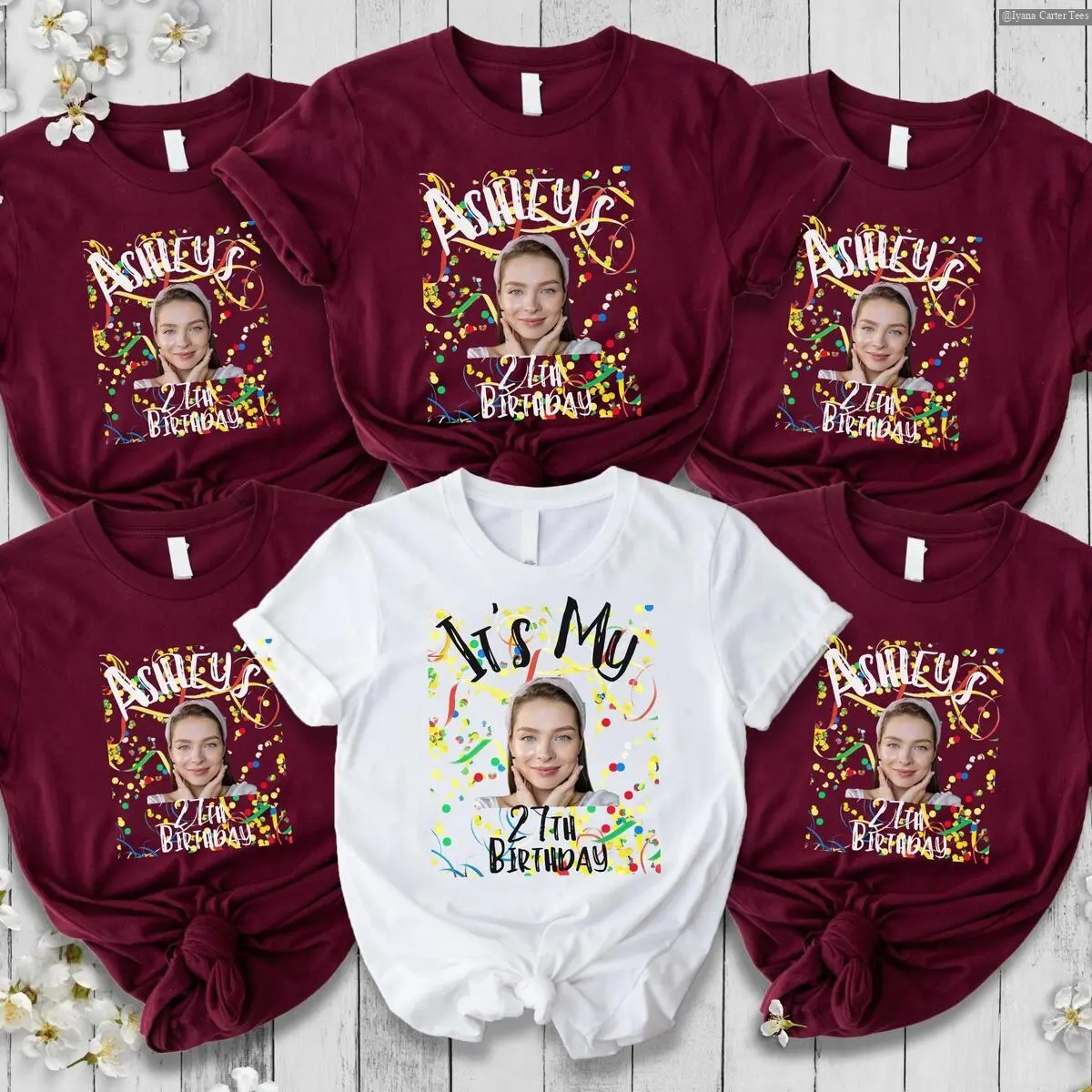 Customized Birthday Party Squad Tee, Personalized Photo and Name Shirt, Gift for Friends TShirt , Unisex Vintage Shirt