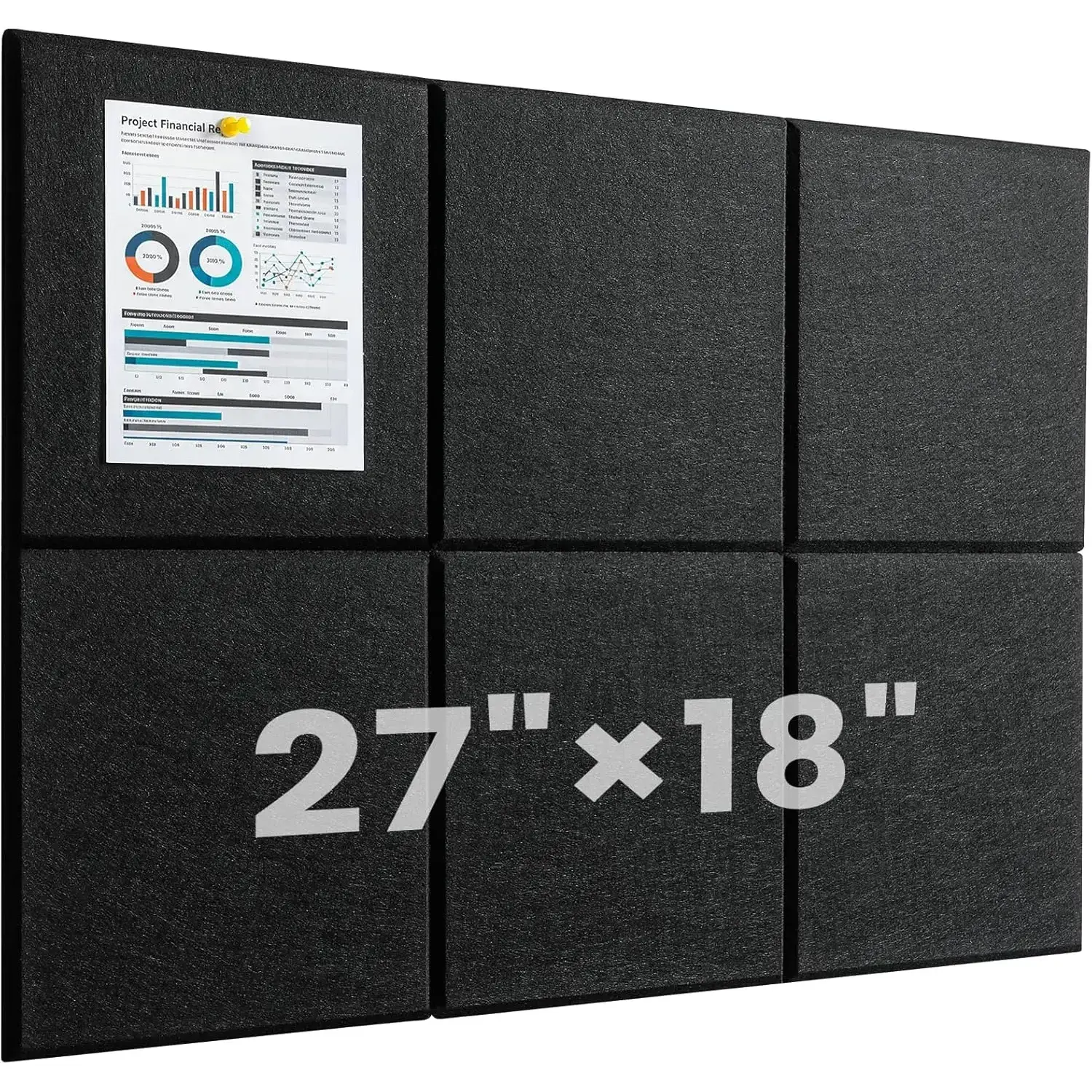Cork Board for Wall 18''×27'', 6 Pack Black Bulletin Boards, Felt Wall Tiles with Pushpins, Cork Board for Office, School and Home, Pin Board for Walls, Felt Board for Office Decor