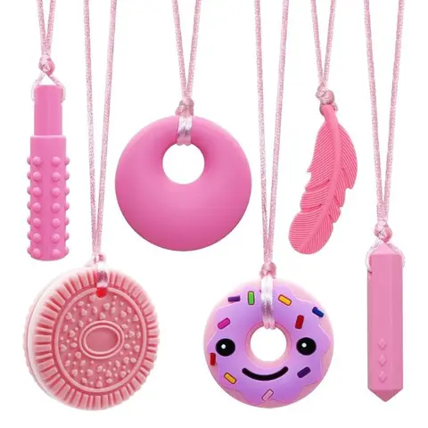 6-Pack Silicone Teething Necklaces for Sensory Kids - BPA-Free, Latex-Free, Antibacterial, Fade-Resistant, Lightweight, Safe Chewing, Durable Autism Fidget Toys, Pacifier Alternative, Easter Gift Jewelry, Safe Sensory Fidget Jewelry