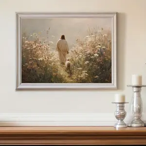 1 Piece Jesus and the Lost Lamb Good Shepherd Christian Wall Art Print - Modern Minimalist Story Poster, Frameless Horizontal Canvas Painting, Suitable for Church, Home, Office - Faith Religious Decoration (Jesus Looking for the 99th Sheep)