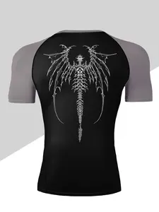 Men's Dragon Print Compression T-Shirt, Quick-Dry Breathable Stretch Fabric, Tight-Fitting Short Sleeve Top for Fitness and Outdoor Activities, Gym T Shirts