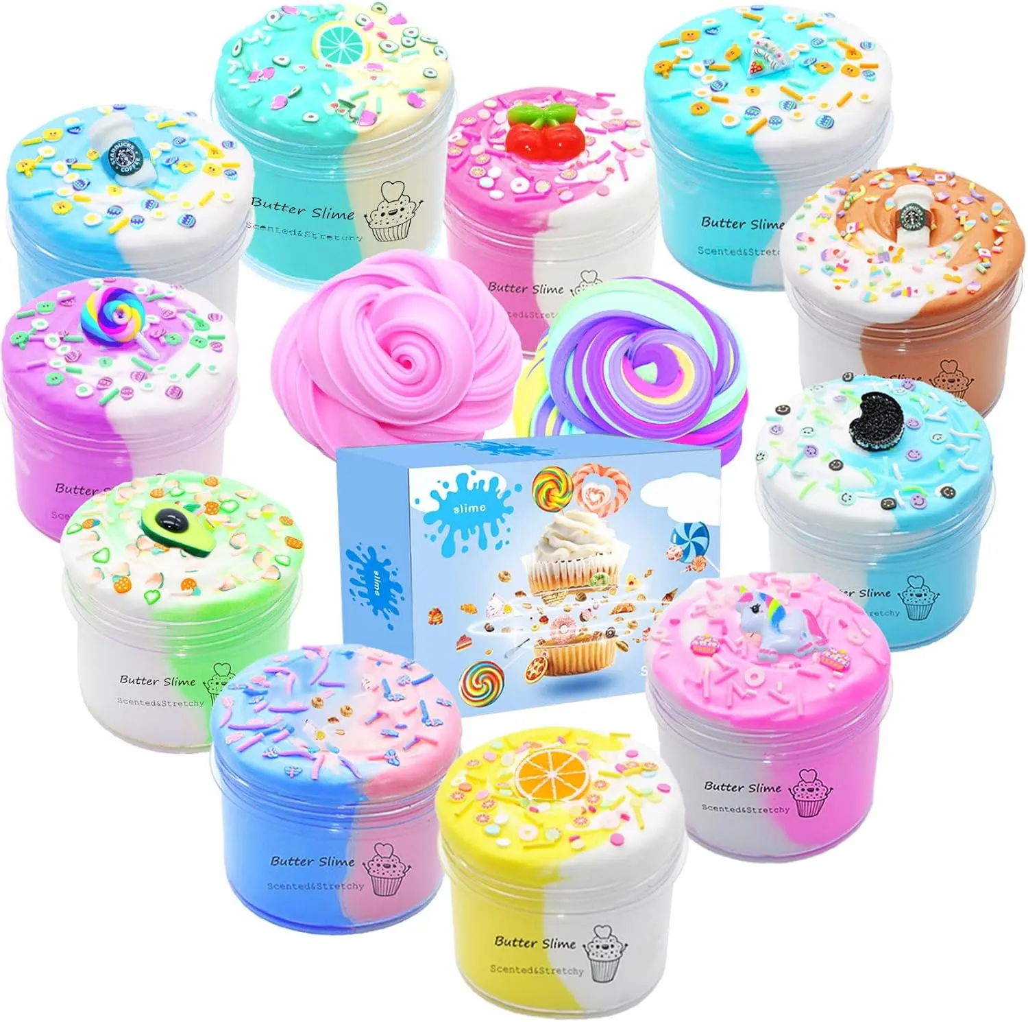 Butter Slime Kit, 11 Pack Two-Tone Slime Fidget Toys, Educational DIY Slime Toys, Easter Egg Fillers, Birthday Party Favors, Prize Box Gifts for Kids Girls & Boys Ages 6-