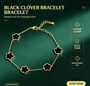 bracelets for women  Women's Costume Jewelry Bracelet - 5-Petal Flower, 5-Leaf Clover Accents, Unique, Minimalist, Versatile Hand Fashion Accessory