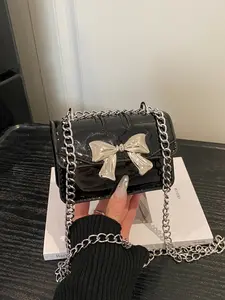 Women's New Mini Fashion Square Bag, Metal Chain and Butterfly Decoration, Crossbody Bag, Shoulder Bag, Daily Accessory, Wallet, Chain Crossbody Bags, Stylish Square Bag