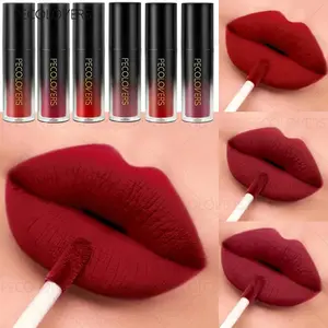 6pcs/set Sexy Red Lip Gloss, Matte Liquid Lipstick, Non-stick Cup, High Color Rendering, Full and Charming, Perfect Halloween Gift for Girls