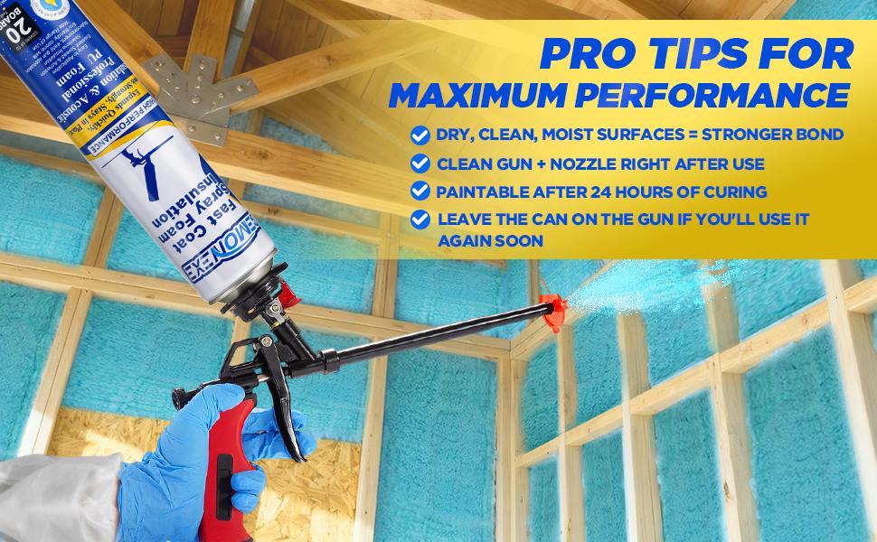 Spray Foam Insulation Kit 240 Board ft/Sq.ft, Closed Cell Wide Polyurethane DIY Spray Foam for Walls,Ceilings,Attics and Garage Doors  -Thermal & Soundproofing, Included Gun & Cleaner(12 Pack×25.4oz)