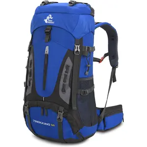 60L Hiking Camping Backpack with Rain Cover,  Large Capacity Outdoor  Travel Daypack Climbing Touring (Blue)