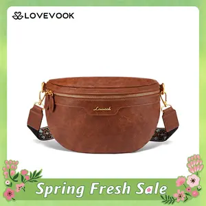 LOVEVOOK Fanny Packs for Women Cross Body, Vegan Leather Belt Bag for Women, Waterproof Sling Purse Fashion Waist Pack Designer Chest Bum Bag with Boho Style Strap SpringStatements