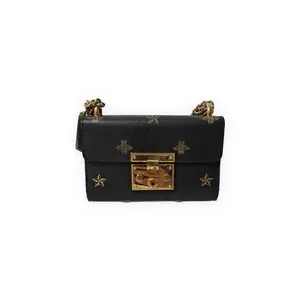 Pre-owned GUCCI GG Grained leather Shoulder Bags Padlock Small Black with gold star and bee embellishments Excellent S014260406008