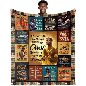 African American Christian Art Graphic Blanket 60"x50", Religious Bible Verse Prayer Quilt, Father's Day & Birthday Gifts for Him Dad