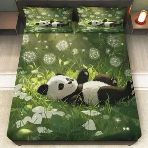 Cozy Panda Bedding Set for Kids & Panda Lovers, Fitted Sheet + Pillowcases, No Pillow Inserts, Bedroom, Dorm & Rental