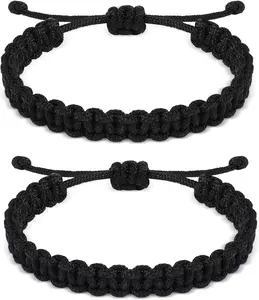 Maitys Pack of 2 Paracord Survival Bracelets for Men Braided Paracord Wristband Adjustable Tactical Handmade Unisex Friendship Bracelets Rope for Outdoor...
