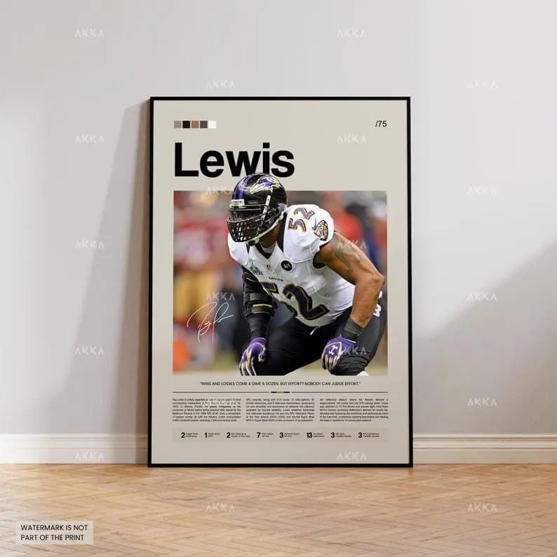 Ray Lewis Baltimore Ravens NFL Paper Poster Print - Lightweight, Artistic Defensive Legend Wall Decor, Ideal Gift for NFL Fans