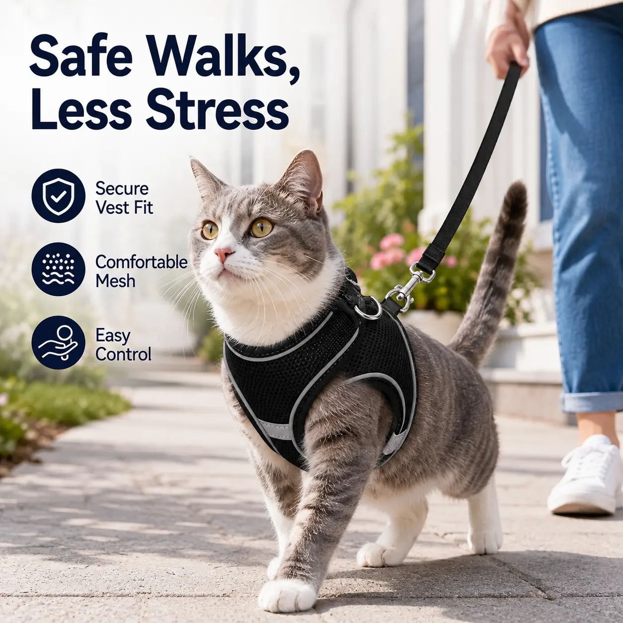 Adjustable Pet Harness & Leash Set, Breathable Mesh Cat Harness With Leash, Pet Supplies For Outdoor Walking, No Pull Harness, Kitten Harness And Leash Set，for Easy Safe Walks with Leash Included