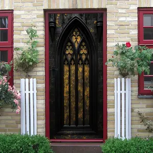 2pcs   Gothic Retro Relief Decorative Door Wall Sticker Stereo Castle Arch Sticker Living Room Entrance Background Wall Self Adhesive Wallpaper Medieval Art Style Home Decoration Poster Waterproof Remo