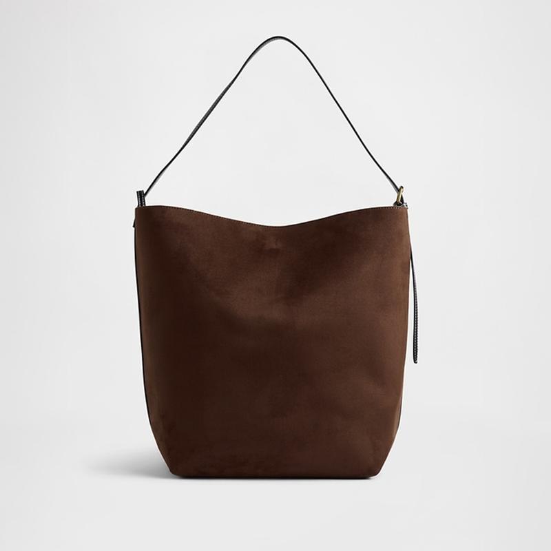 GAP Vegan Suede Bucket Bag with Shoulder Strap Inner Pockets & Zippered Mini Bag for Everyday Use 11.5 L x 8.5 W x 14.5 H - Closet Storage System