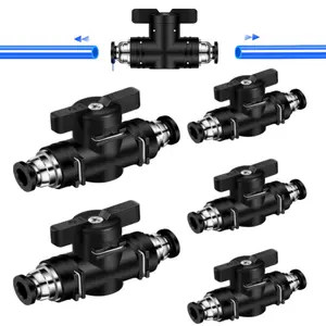 5 Pack 1/4 Inch Pneumatic Ball Valve Push To Connect Fittings Push To Connect Valve Union Ball Valve Air Flow Control Valve Quick Connect Tube Fittings Pneumatic Valve Air Hose Fittings