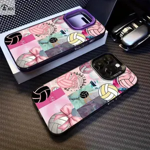 Phone Case - Protective Pink Volleyball Background Collage Pattern Design Suitable for Iphone 16, 16Plus, 16Pro, 16Promax, Iphone 15, 15Plus, 15Pro, 15Promax, 14, 14Plus, 14Pro, 14Promax, 13, 13Pro, 13Promax, 12, 12Pro, 12Promax, 11, 11Pro Max, 7, 8, X