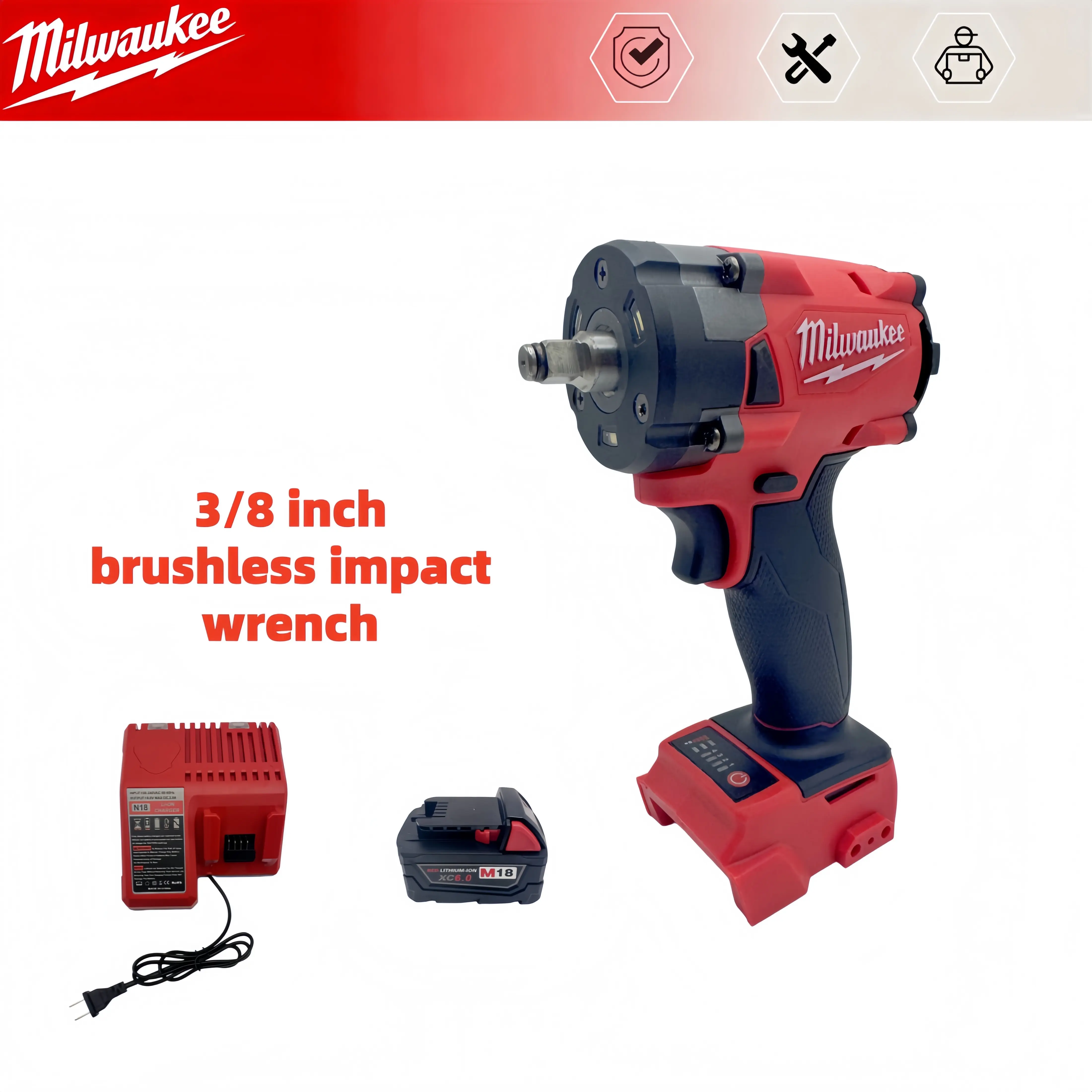Milwaukee M18 FUEL 3/8" Cordless Impact Wrench - Heavy Duty Automotive Hand Tool for Mechanics - 339Nm Torque, ,  Powerful Design power rate set pick rotary hammer work light lithium cordless car truck repair power tool case kit high battery drill