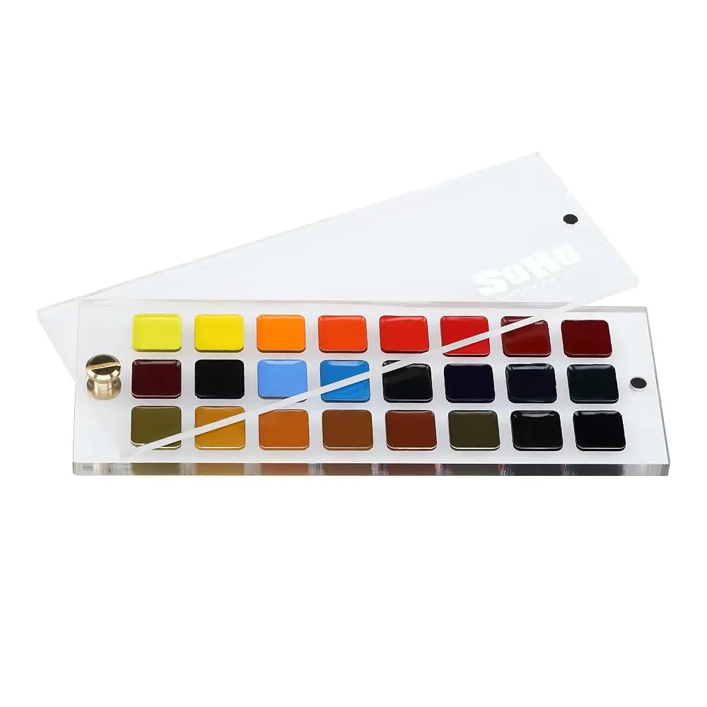 SoHo Urban Artist 24-Color Watercolor Paints Art Supplies Kit, Portable Compact Travel Kit with Swivel Lid, Magnetic-Close Palette for On-The-Go Artists
