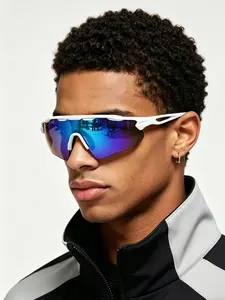 Unisex Sporty Frameless Uv400 Polarized Sunglasses, Outdoor Sports Sunglasses, Colorblock Patchwork Design, Ideal for Cycling Running Hiking, All-Season Use, Sports Eyewear