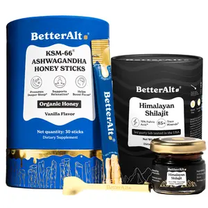 BetterAlt KSM-66 Ashwagandha Honey Sticks + Pure Himalayan Shilajit Resin | 30 Sticks + 30 gms | 1-Month Pack