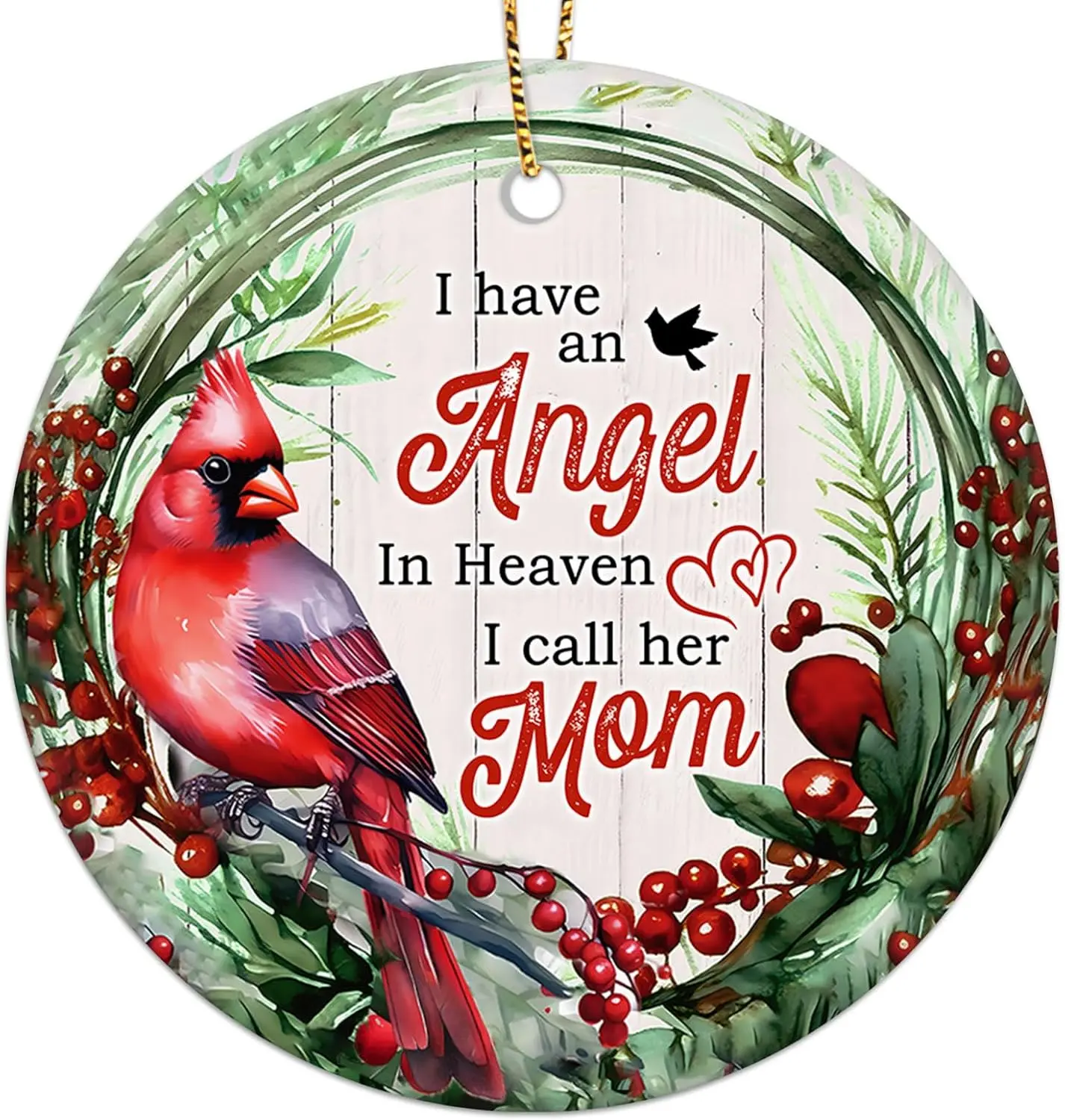 Ornament for Christmas Tree, Sympathy Gifts for Loved Ones, Printed Ceramic Ornament 2024, Angel in Heaven Mom Ornament