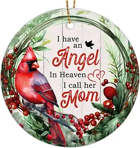 Ornament for Christmas Tree, Sympathy Gifts for Loved Ones, Printed Ceramic Ornament 2024, Angel in Heaven Mom Ornament