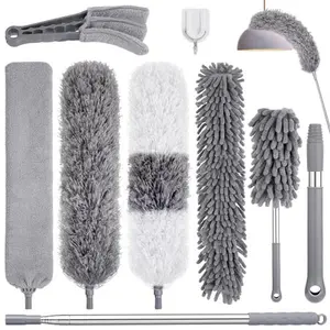 9-Piece Feather Duster Set Extendable Up to 100", Bendable, Washable for Ceilings and Furniture