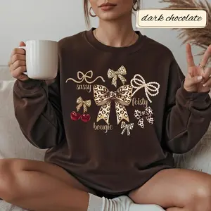 Leopard Print Coquette Bow Sweatshirt, Bougie Girlfriend Gift, Animal Print Valentine Sweater, Cute Romantic Outfit