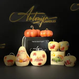 Antonija Candles Beeswax Fruit Shaped Candles Geometrical Scented Handmade Relaxation Gift Set Pear Cherries Apple Pumpkin Sphere Cube Decor Fragrance - Light