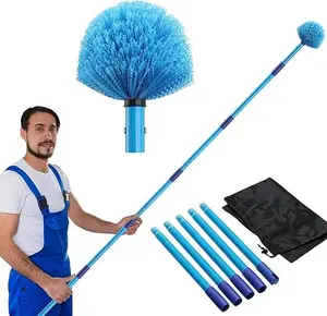 Dusters for Cleaning,Duster, Cobweb Duster with Extension Pole, Medium Stiff Bristles Cobweb Duster Head Ceiling Fan Duster Webster Cobweb Duster for Outdoor Indoor Cleaning (Blue, 8 FT)